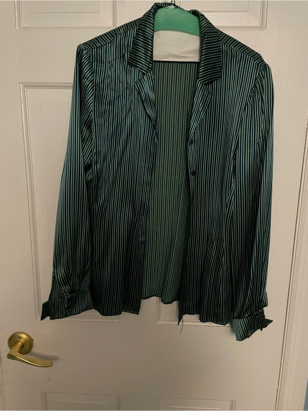 Vintage 90s 100% silk Liz Claiborne collection Green Striped Shirt